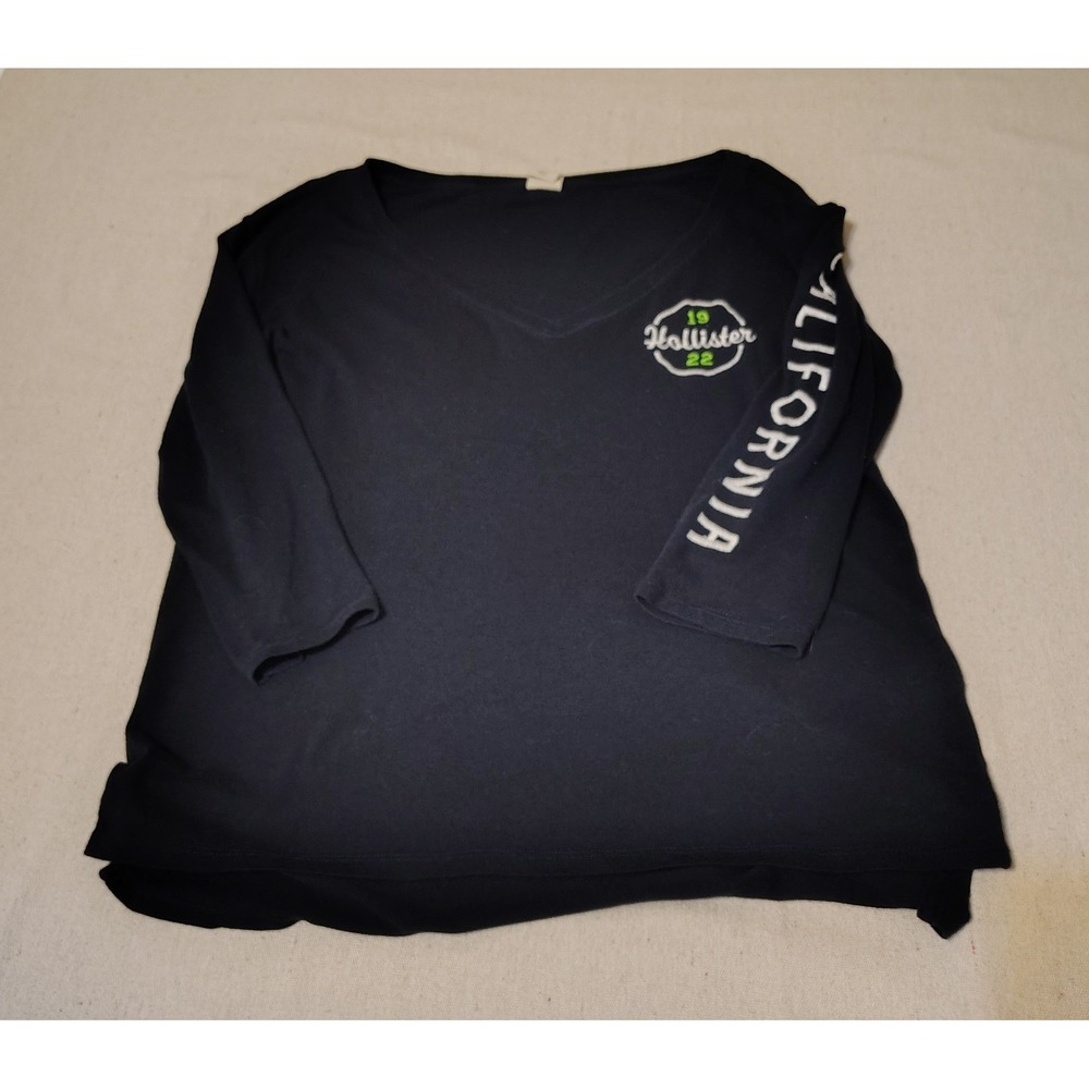Hollister California Mens Navy‎ Blue V-Neck Long Sleeve Graphic T-Shirt Large 4